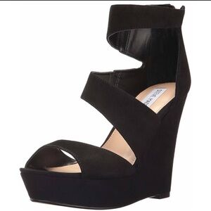 Steve Madden | Black Essex Suede Strappy Wedge Zip Up Sandals | Women’s Size 8.5